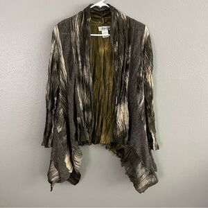 Anis A. Mixed Fabric Crinkle Open Front Waterfall Cardigan Sz S Roll Tab Sleeves